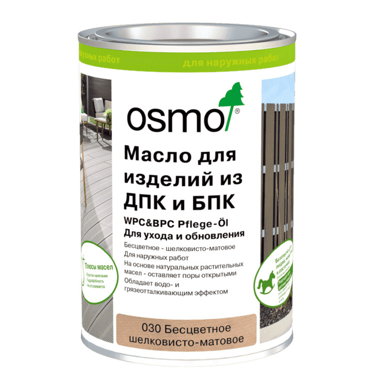 Масло для террас из ДПК Osmo WPC & BPC Pflege-Ol 030 Бесцветное шелковисто-матовое 1 л